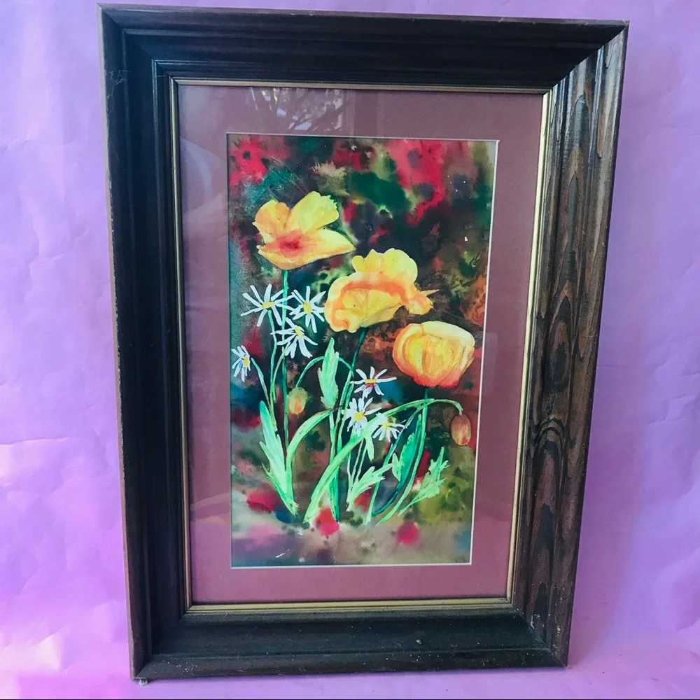 Vintage original watercolor painting in frame